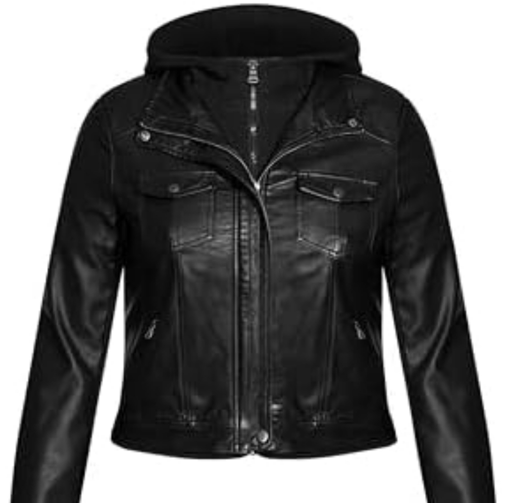 City Chic XS 14/16 Combo Faux Leather Jacket/Hoodie